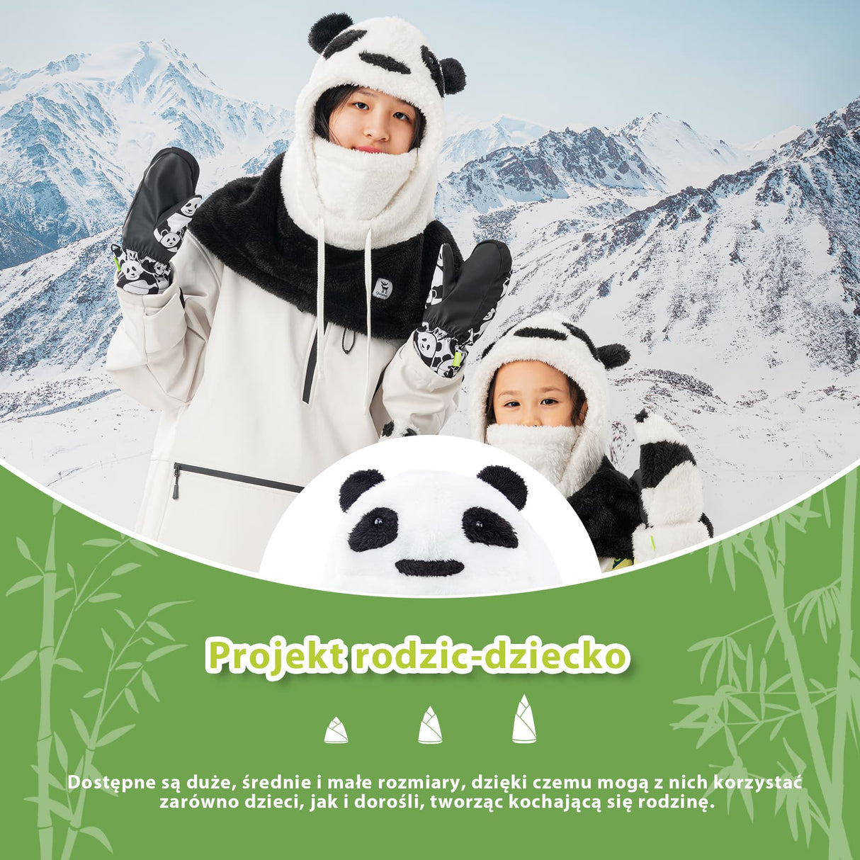 Qunature Qunature Kominiarka Zimowa z Wzorem Pandy Całą Twarz Narciarska dla Dzieci i Rodziców-014-YPP103 Kominiarki