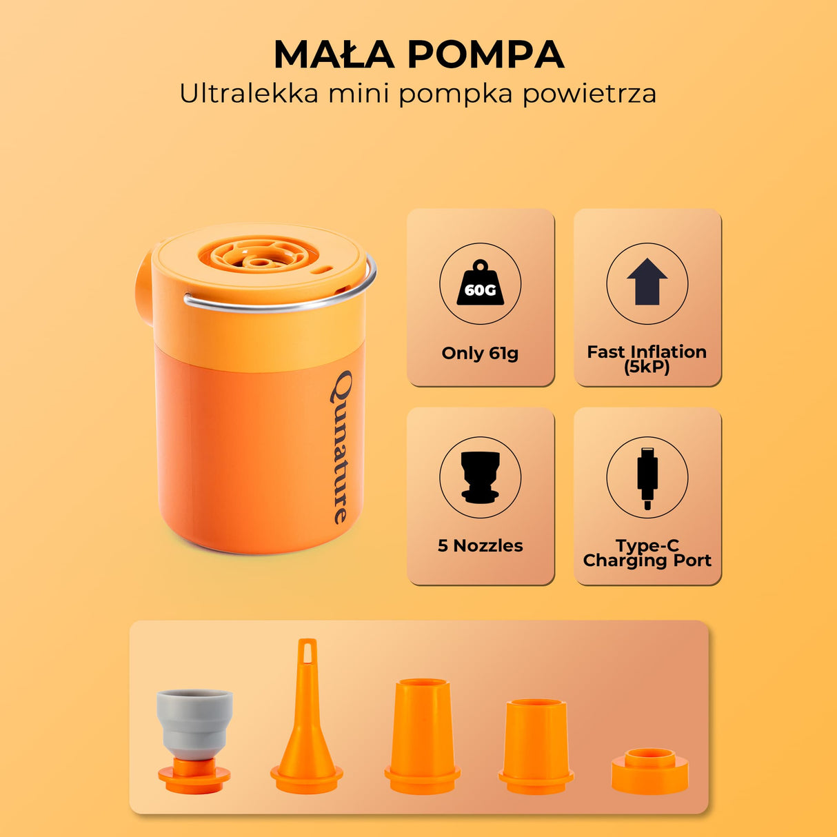 Qunature Qunature Mini Szybka Pompka Elektryczna 1500 mAh, Funkcja Inflacji i Deflacji Elektronika