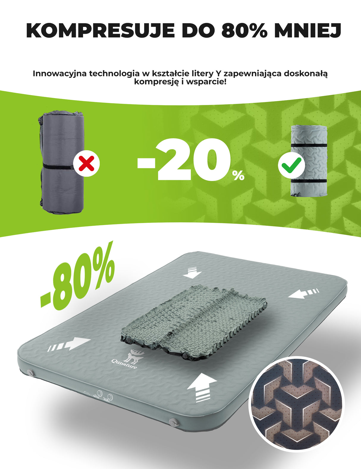 Qunature Qunature Przenośna Nadmuchiwana Mata Piankowa do Spania 4 Calowa Biwak