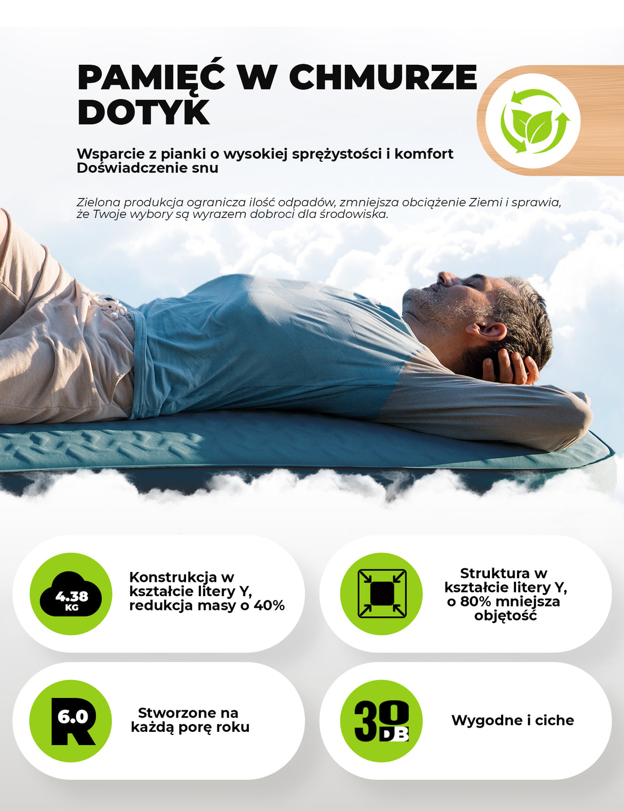 Qunature Qunature Przenośna Nadmuchiwana Mata Piankowa do Spania 4 Calowa Biwak