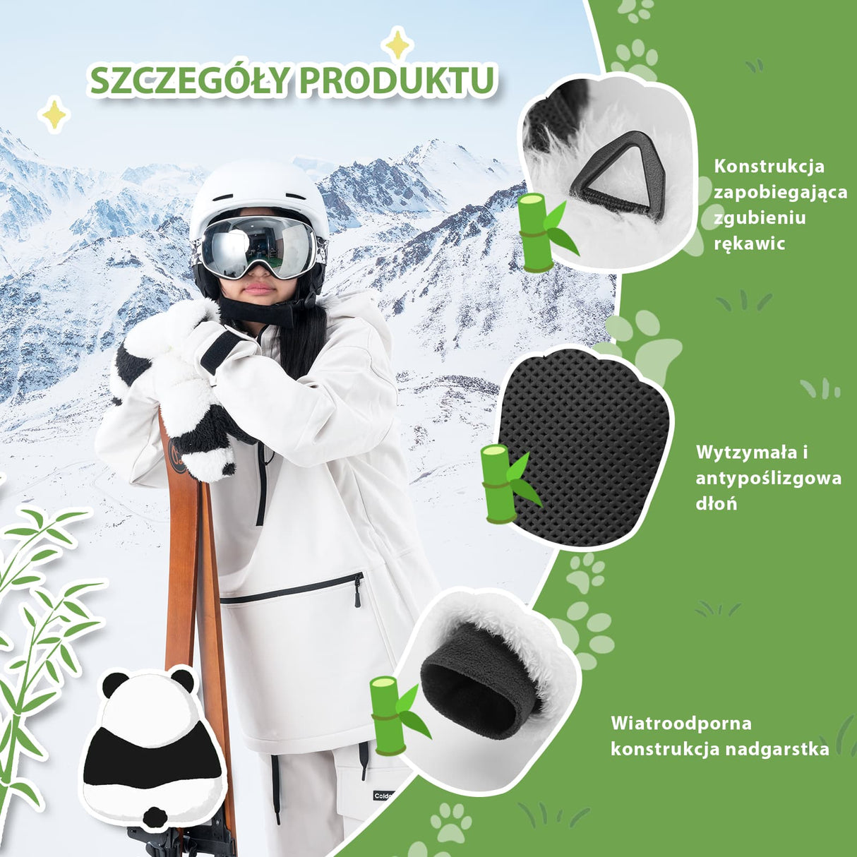 Qunature Qunature Rękawiczki Narciarskie Dla Dzieci Z Motywem Pandy-014-S348 Rękawiczki