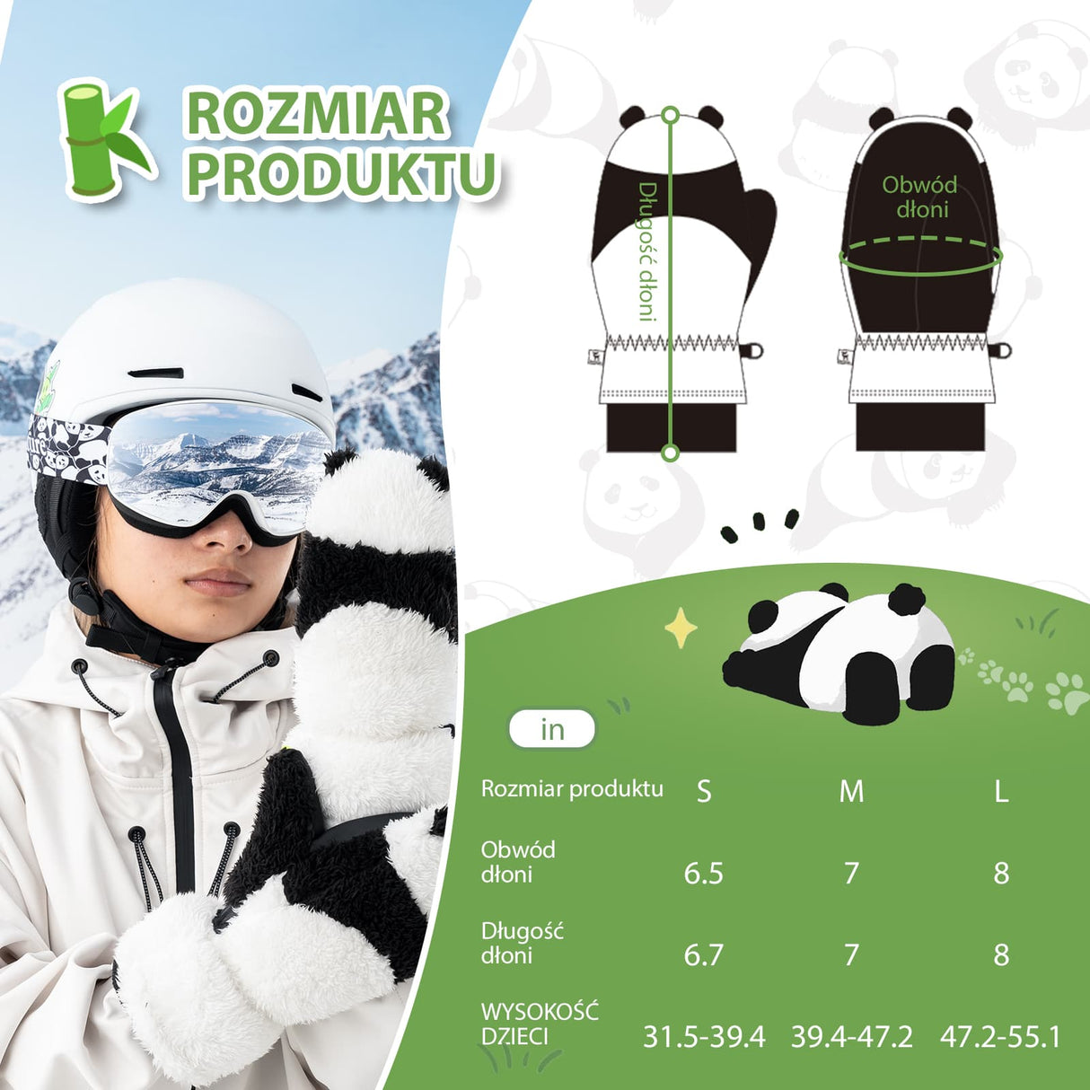 Qunature Qunature Rękawiczki Narciarskie Dla Dzieci Z Motywem Pandy-014-S348 Rękawiczki