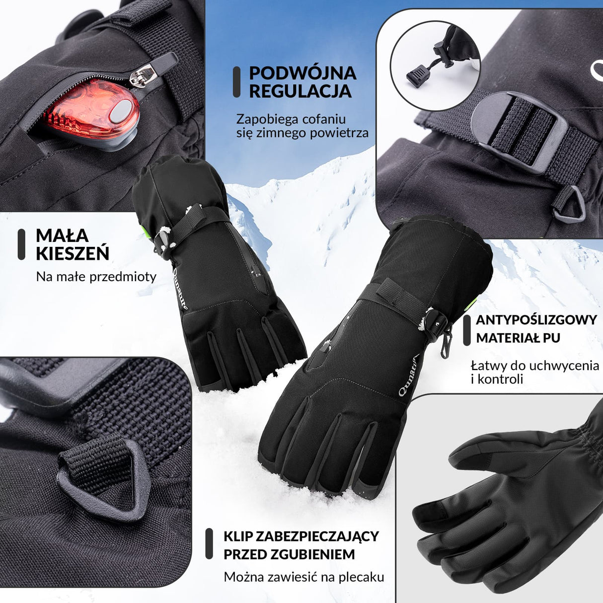 Qunature Qunature Rękawice Narciarskie Z Ekranem Dotykowym I Zamkiem-014-S347 Rękawiczki