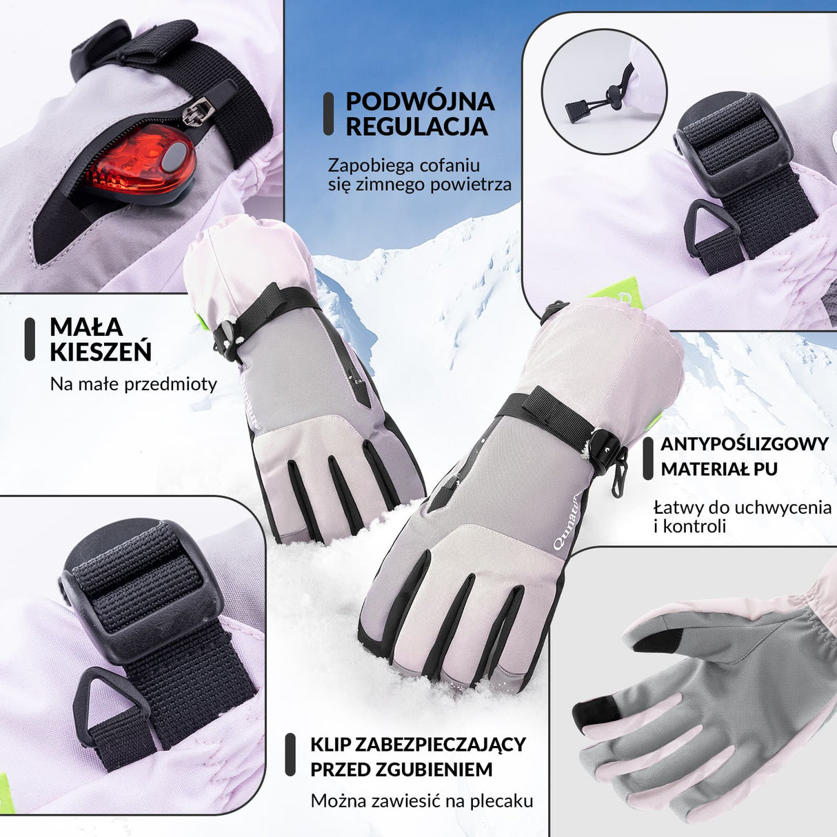 Qunature Qunature Rękawice Narciarskie Z Ekranem Dotykowym I Zamkiem-014-S347 Rękawiczki