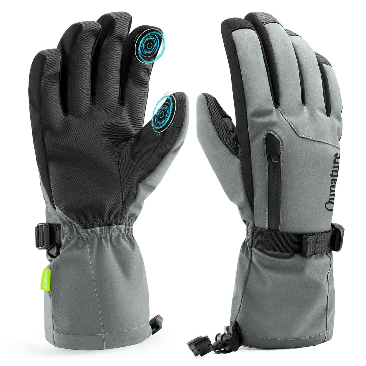 Qunature Qunature Rękawice Narciarskie Z Ekranem Dotykowym I Zamkiem-014-S347 RękawiczkiSzary XS
