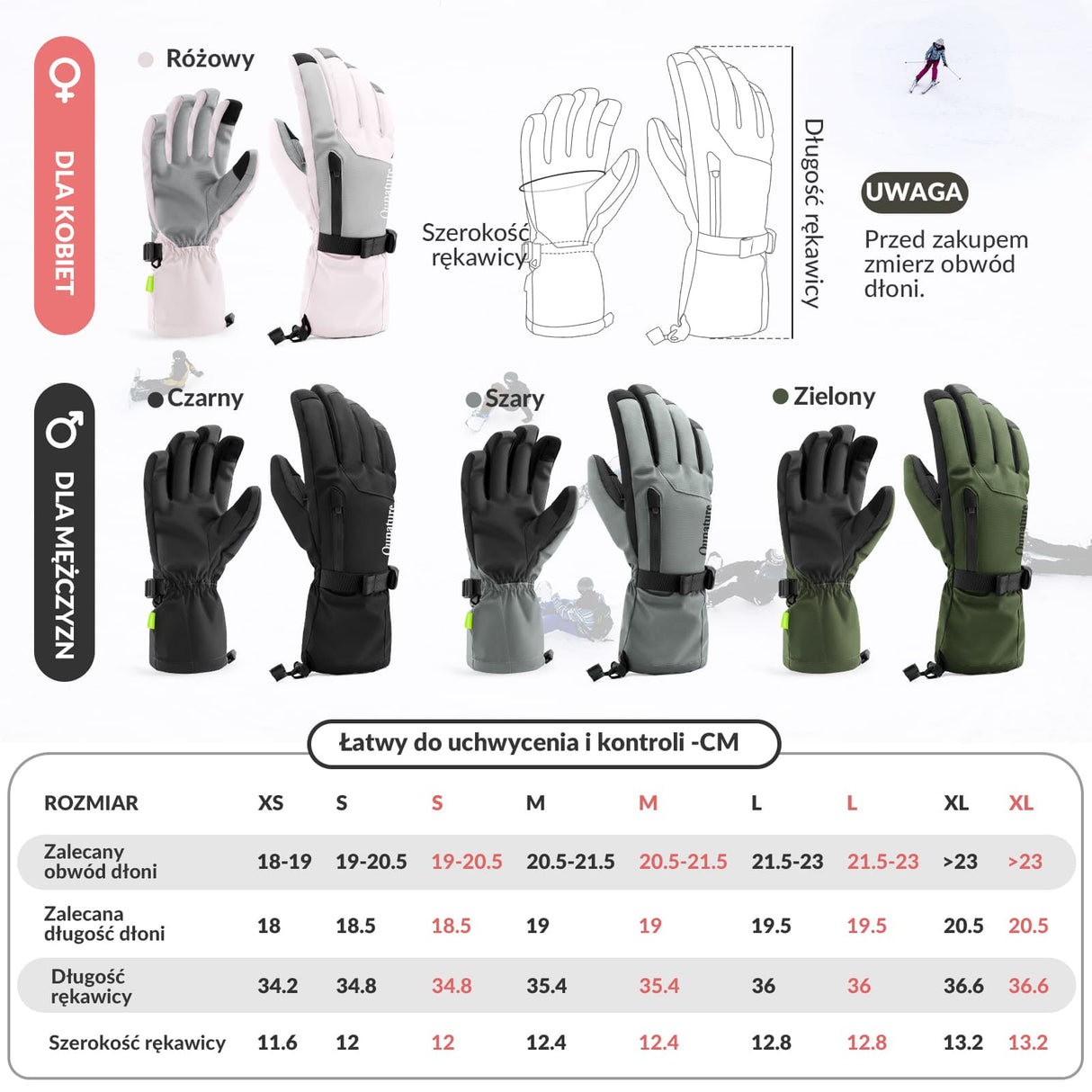 Qunature Qunature Rękawice Narciarskie Z Ekranem Dotykowym I Zamkiem-014-S347 Rękawiczki