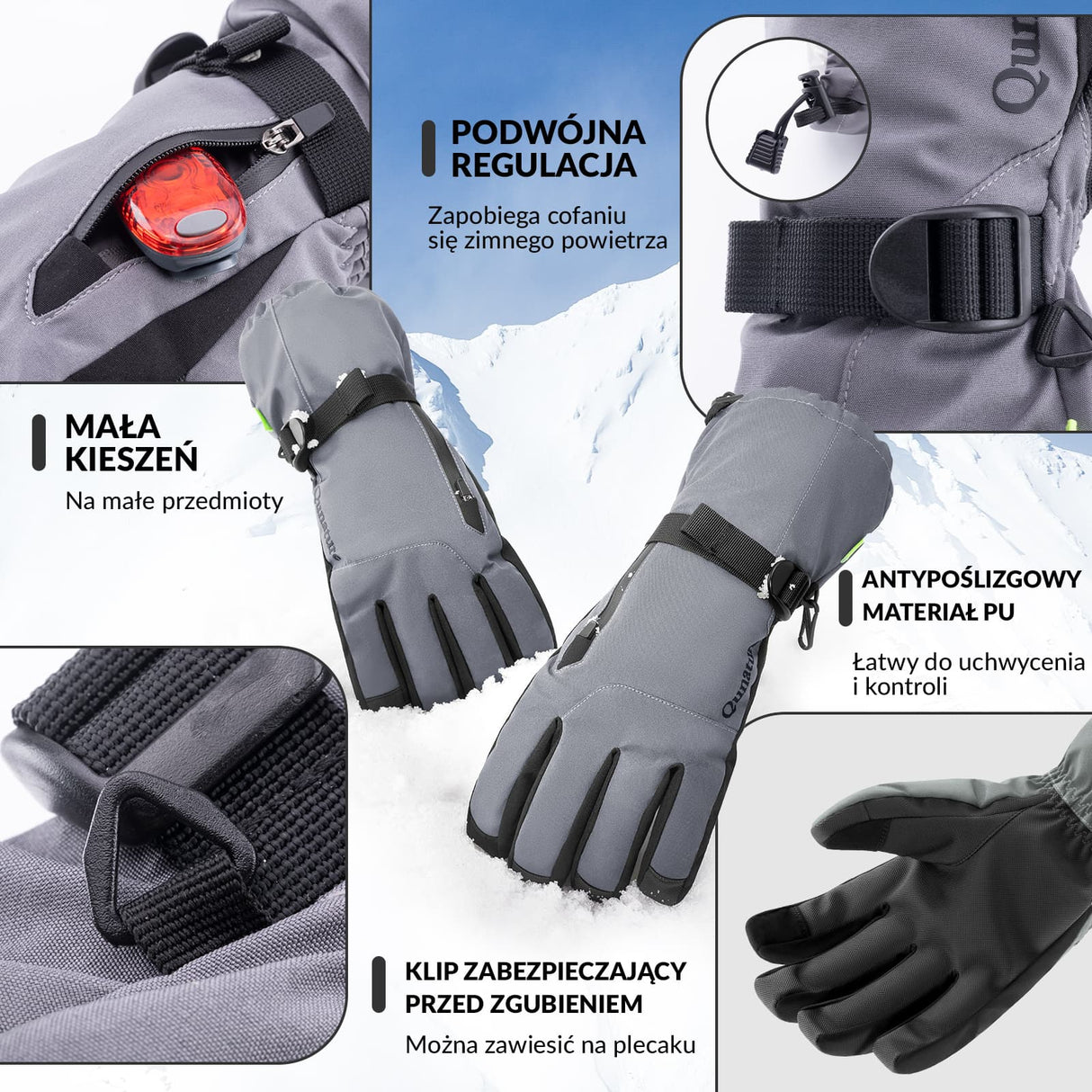 Qunature Qunature Rękawice Narciarskie Z Ekranem Dotykowym I Zamkiem-014-S347 Rękawiczki