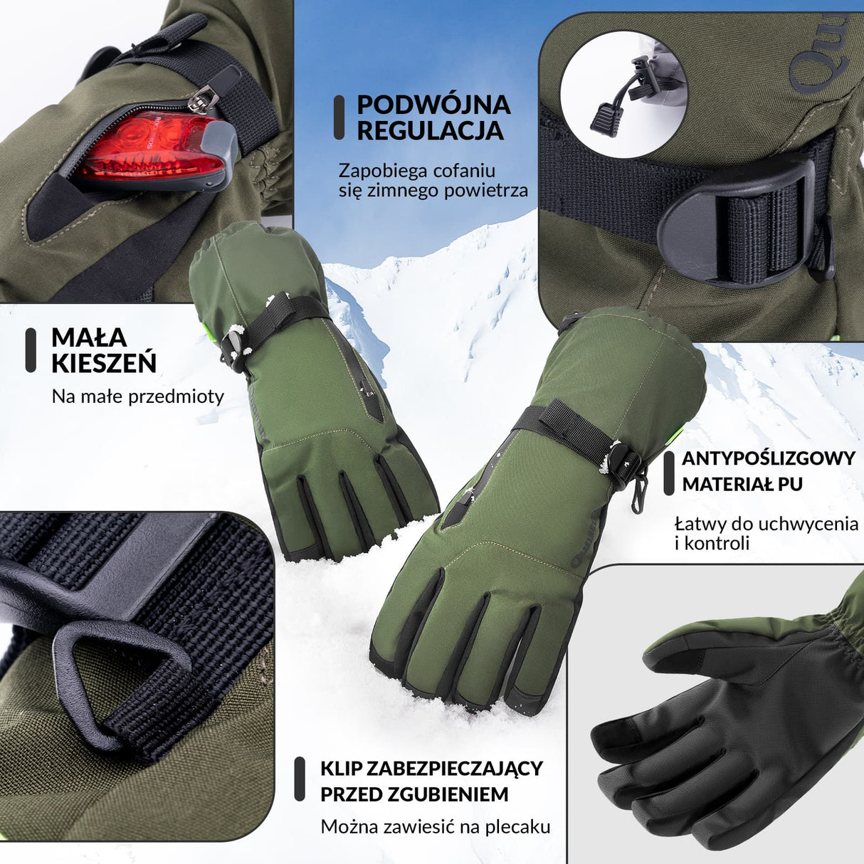 Qunature Qunature Rękawice Narciarskie Z Ekranem Dotykowym I Zamkiem-014-S347 Rękawiczki