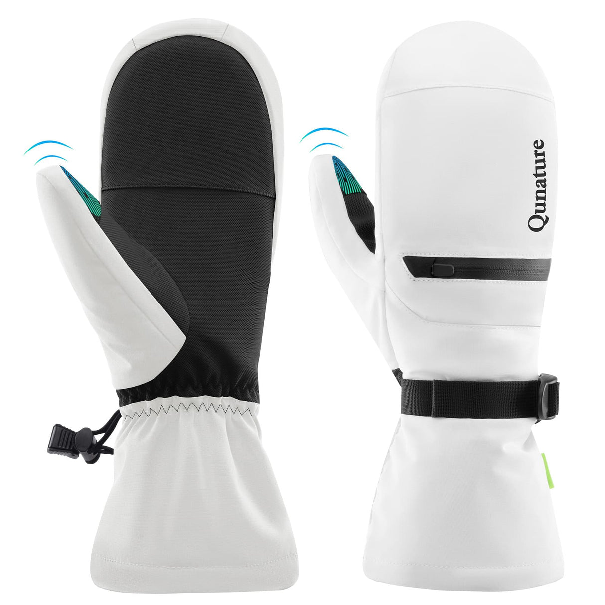 Qunature Qunature Rękawiczki Narciarskie z Pełnymi Palcami Wodoodporne Termiczne z Funkcją Ekranu Dotykowego -014-S345 RękawiczkiBiałe XS