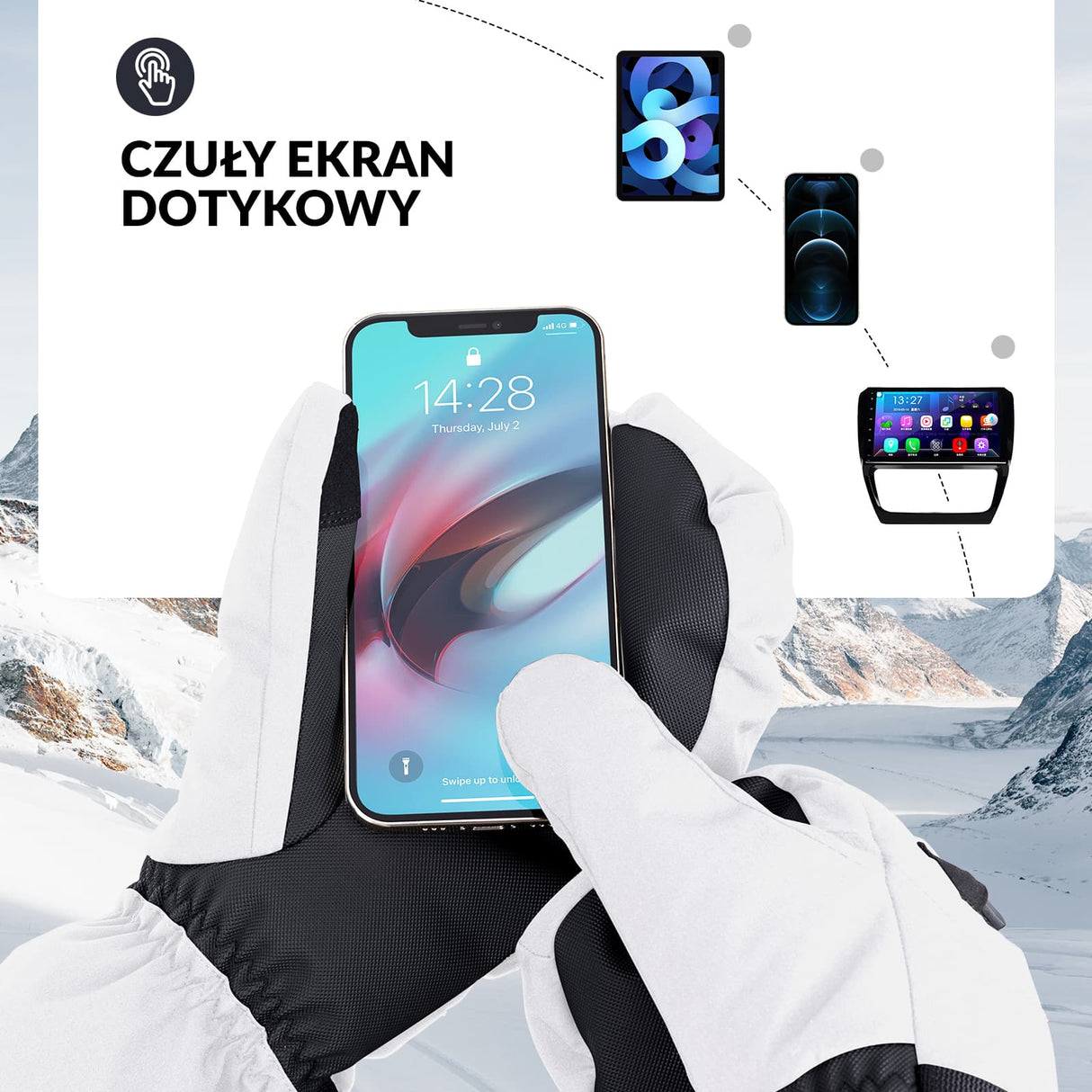 Qunature Qunature Rękawiczki Narciarskie z Pełnymi Palcami Wodoodporne Termiczne z Funkcją Ekranu Dotykowego -014-S345 Rękawiczki