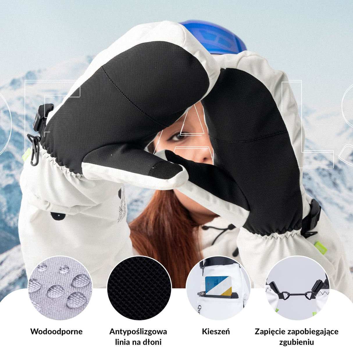 Qunature Qunature Rękawiczki Narciarskie z Pełnymi Palcami Wodoodporne Termiczne z Funkcją Ekranu Dotykowego -014-S345 Rękawiczki