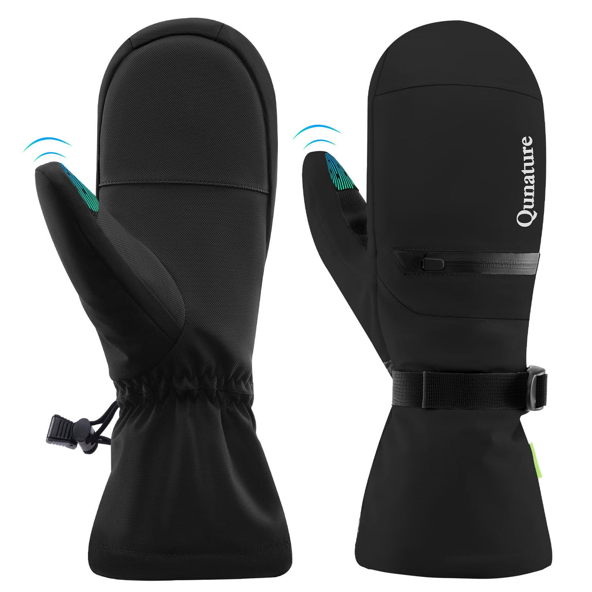 Qunature Qunature Rękawiczki Narciarskie z Pełnymi Palcami Wodoodporne Termiczne z Funkcją Ekranu Dotykowego -014-S345 RękawiczkiCzarny XS