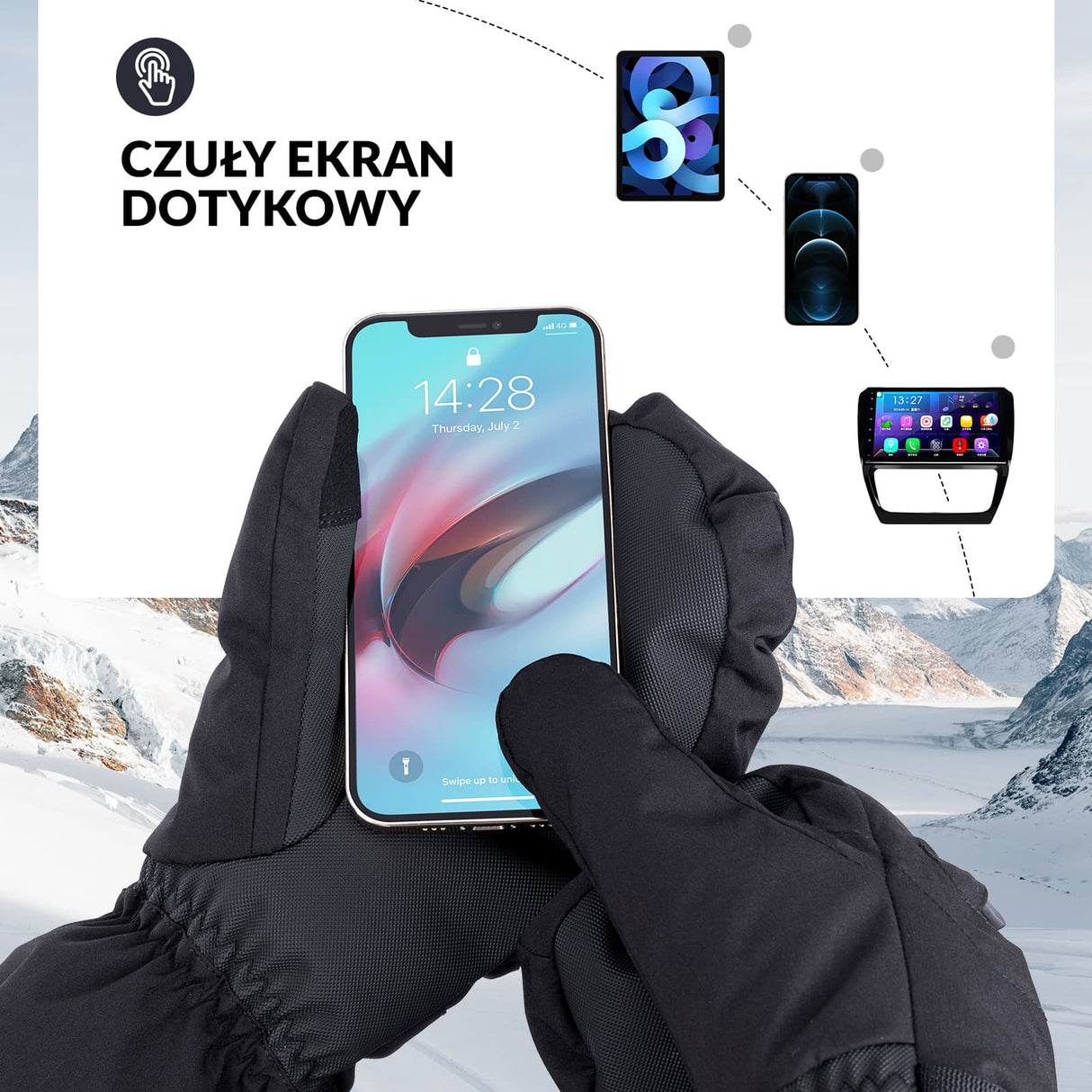 Qunature Qunature Rękawiczki Narciarskie z Pełnymi Palcami Wodoodporne Termiczne z Funkcją Ekranu Dotykowego -014-S345 Rękawiczki