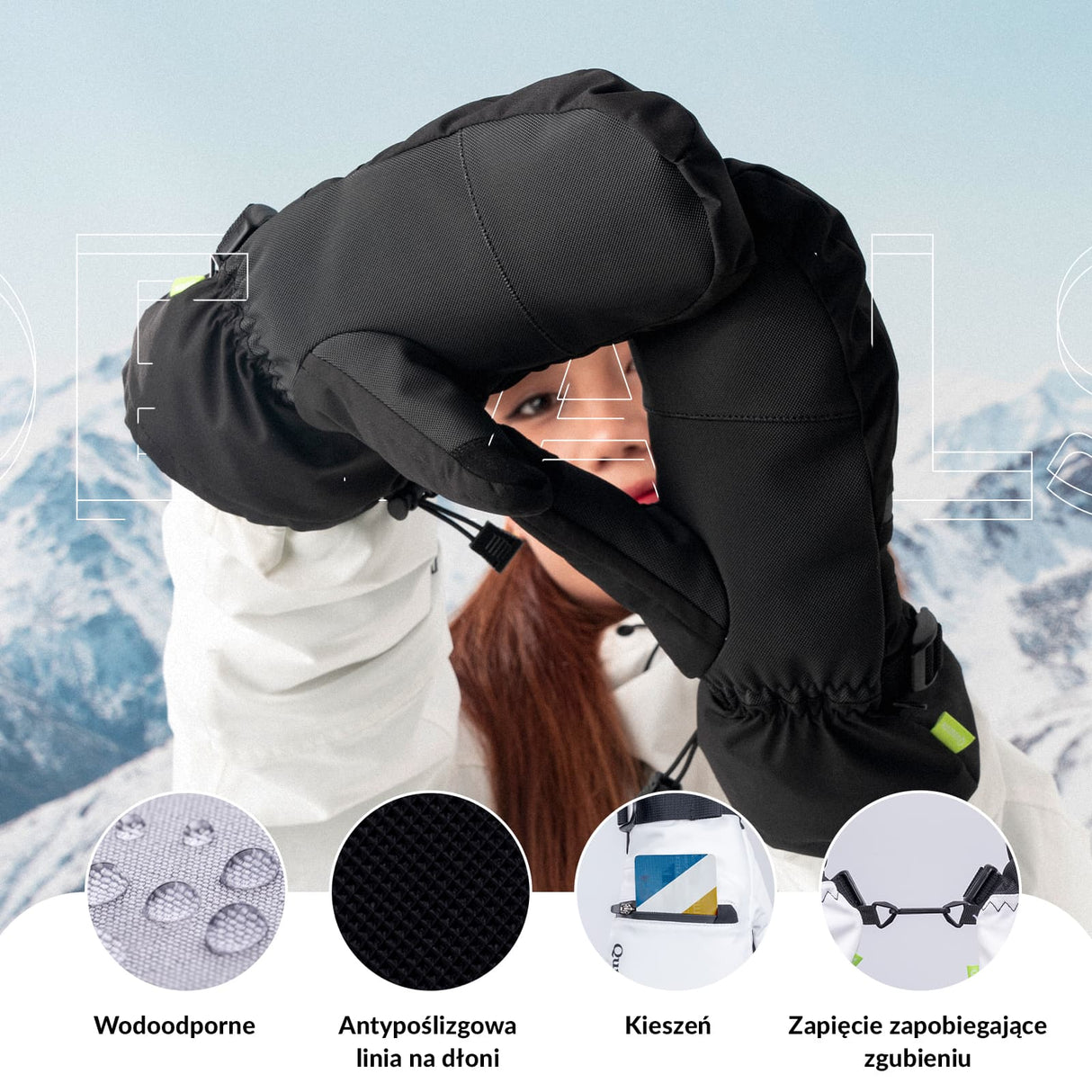 Qunature Qunature Rękawiczki Narciarskie z Pełnymi Palcami Wodoodporne Termiczne z Funkcją Ekranu Dotykowego -014-S345 Rękawiczki