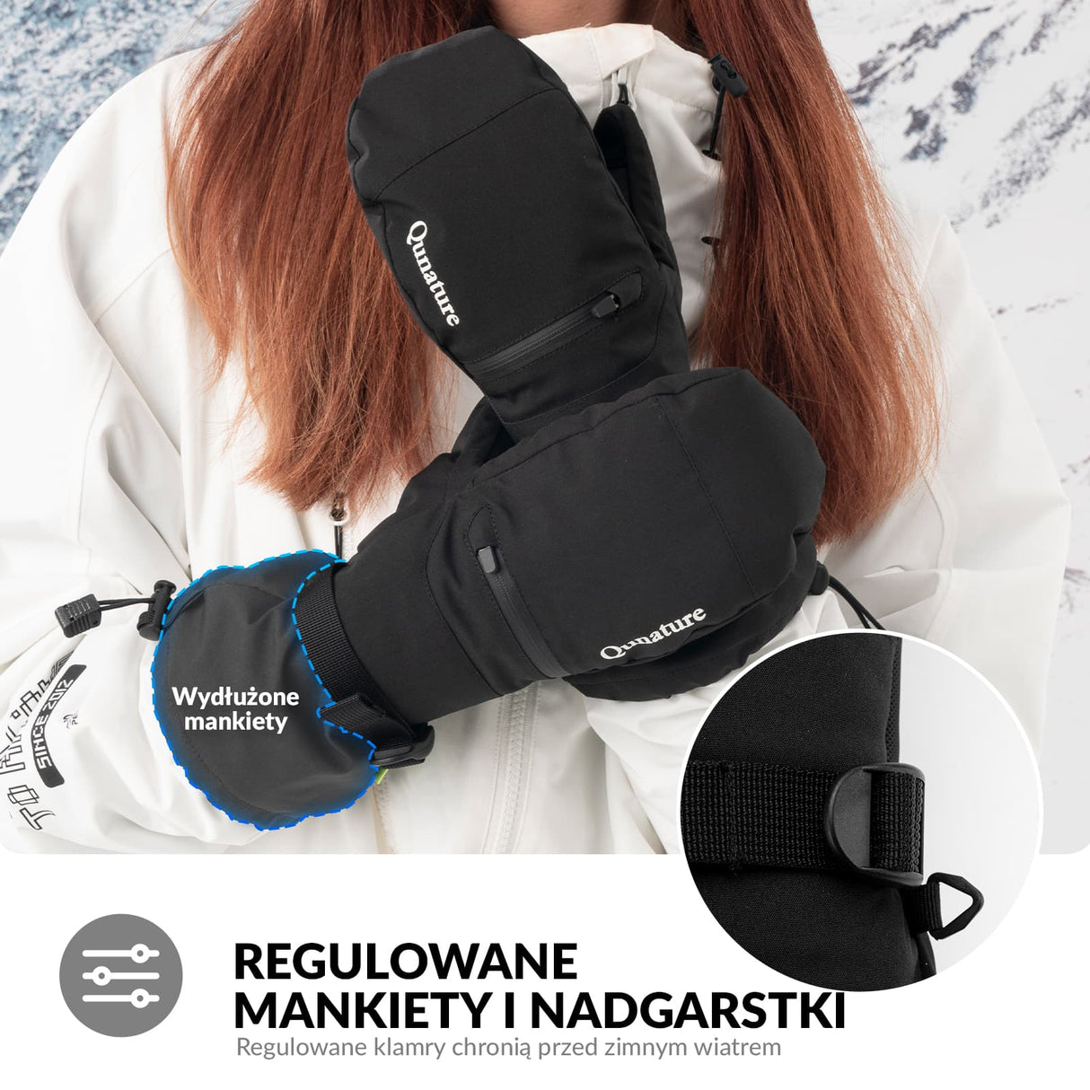 Qunature Qunature Rękawiczki Narciarskie z Pełnymi Palcami Wodoodporne Termiczne z Funkcją Ekranu Dotykowego -014-S345 Rękawiczki