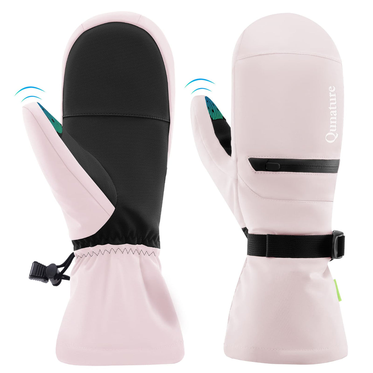 Qunature Qunature Rękawiczki Narciarskie z Pełnymi Palcami Wodoodporne Termiczne z Funkcją Ekranu Dotykowego -014-S345 RękawiczkiRóżowy XS