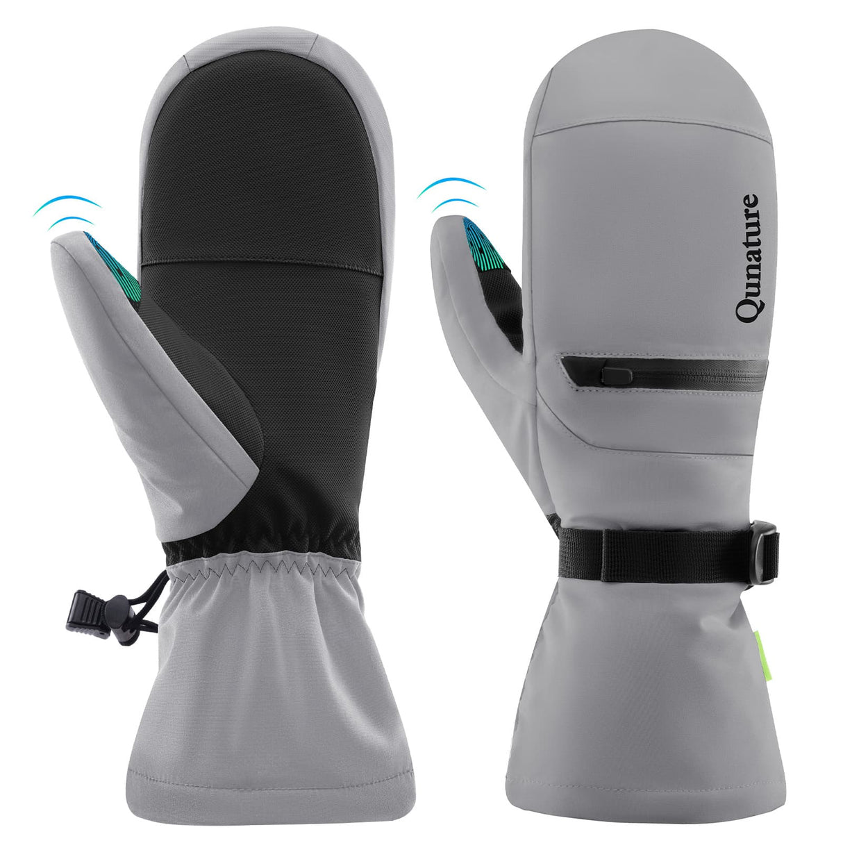 Qunature Qunature Rękawiczki Narciarskie z Pełnymi Palcami Wodoodporne Termiczne z Funkcją Ekranu Dotykowego -014-S345 RękawiczkiSzary XS