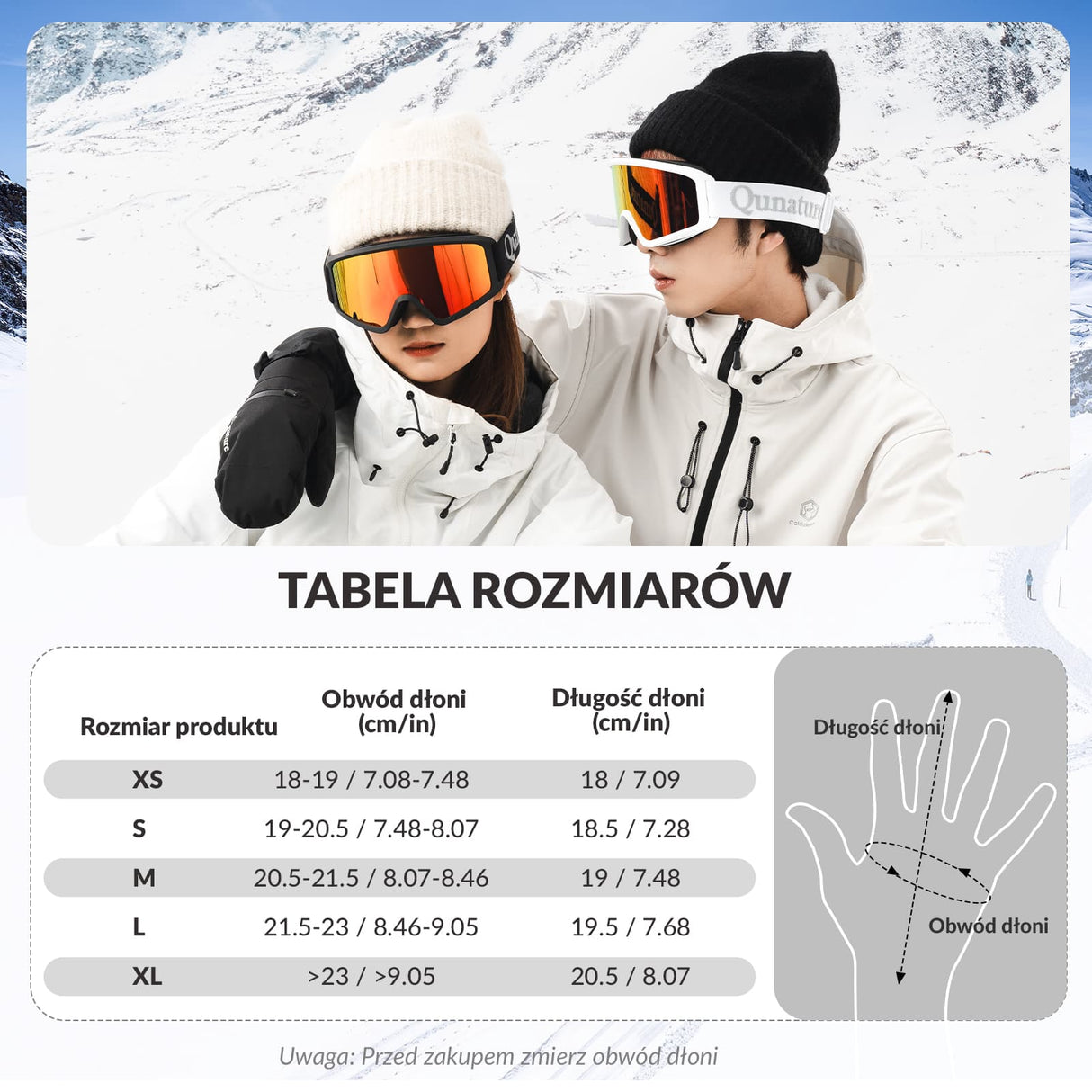 Qunature Rękawiczki Narciarskie z Pełnymi Palcami Wodoodporne Termiczne z Funkcją Ekranu Dotykowego -014-S345