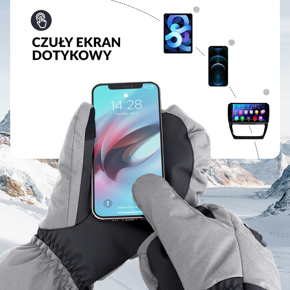 Qunature Qunature Rękawiczki Narciarskie z Pełnymi Palcami Wodoodporne Termiczne z Funkcją Ekranu Dotykowego -014-S345 Rękawiczki