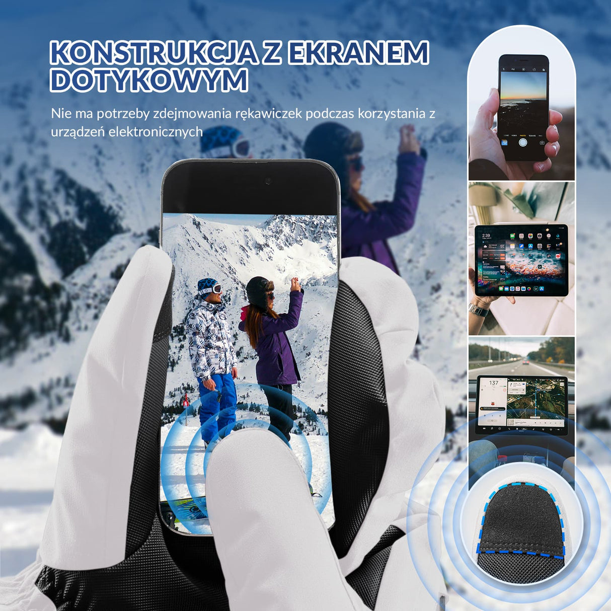 Qunature Qunature Rękawiczki Narciarskie Zimowe z Funkcją Ekranu Dotykowego Wodoodporne Wielobarwny-014-S346 Rękawiczki