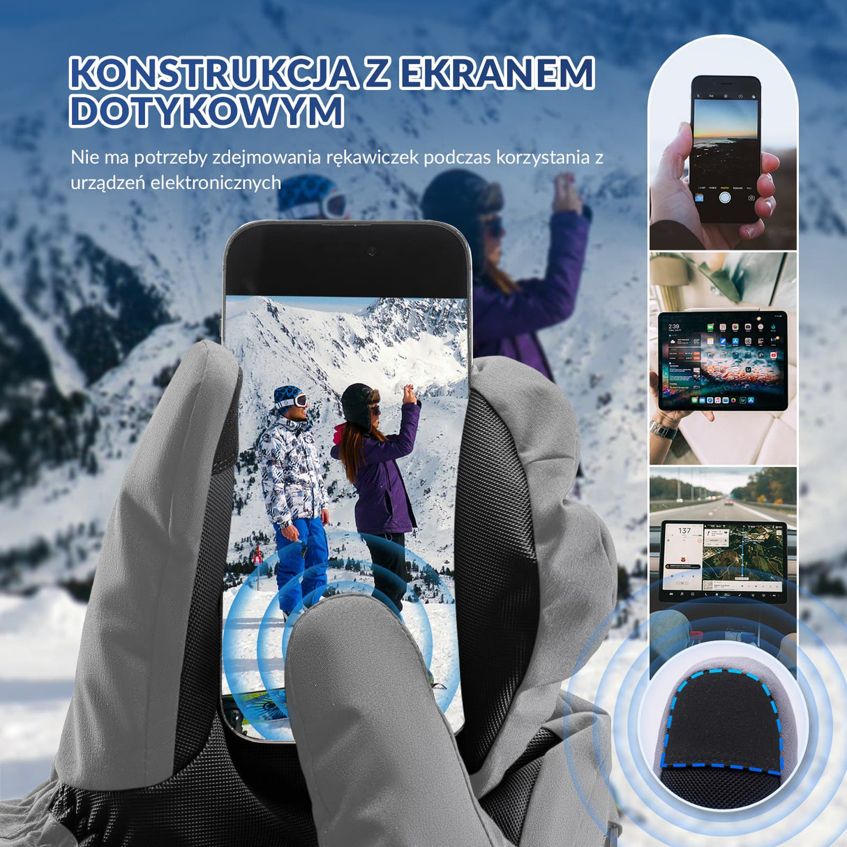 Qunature Qunature Rękawiczki Narciarskie Zimowe z Funkcją Ekranu Dotykowego Wodoodporne Wielobarwny-014-S346 Rękawiczki