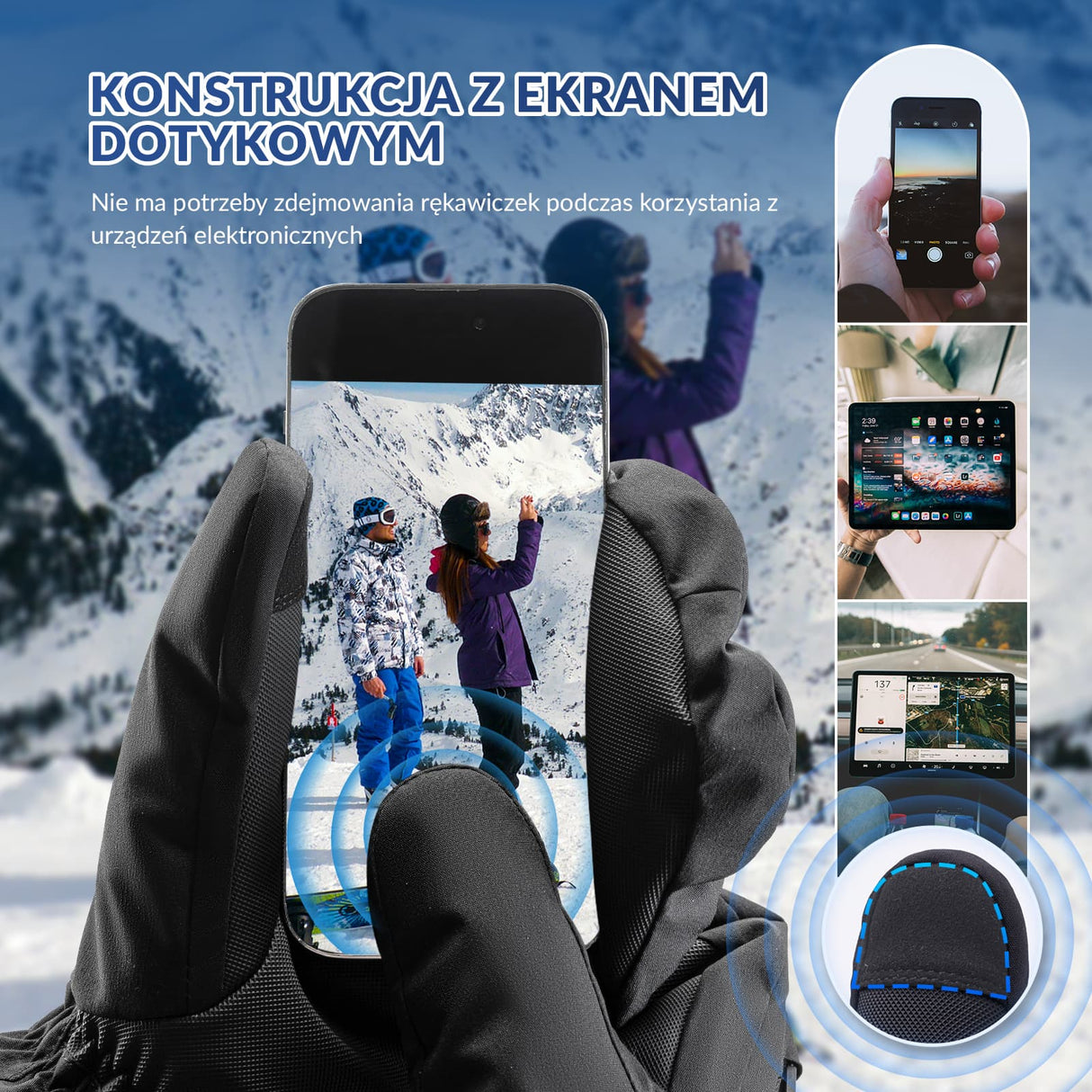 Qunature Qunature Rękawiczki Narciarskie Zimowe z Funkcją Ekranu Dotykowego Wodoodporne Wielobarwny-014-S346 Rękawiczki