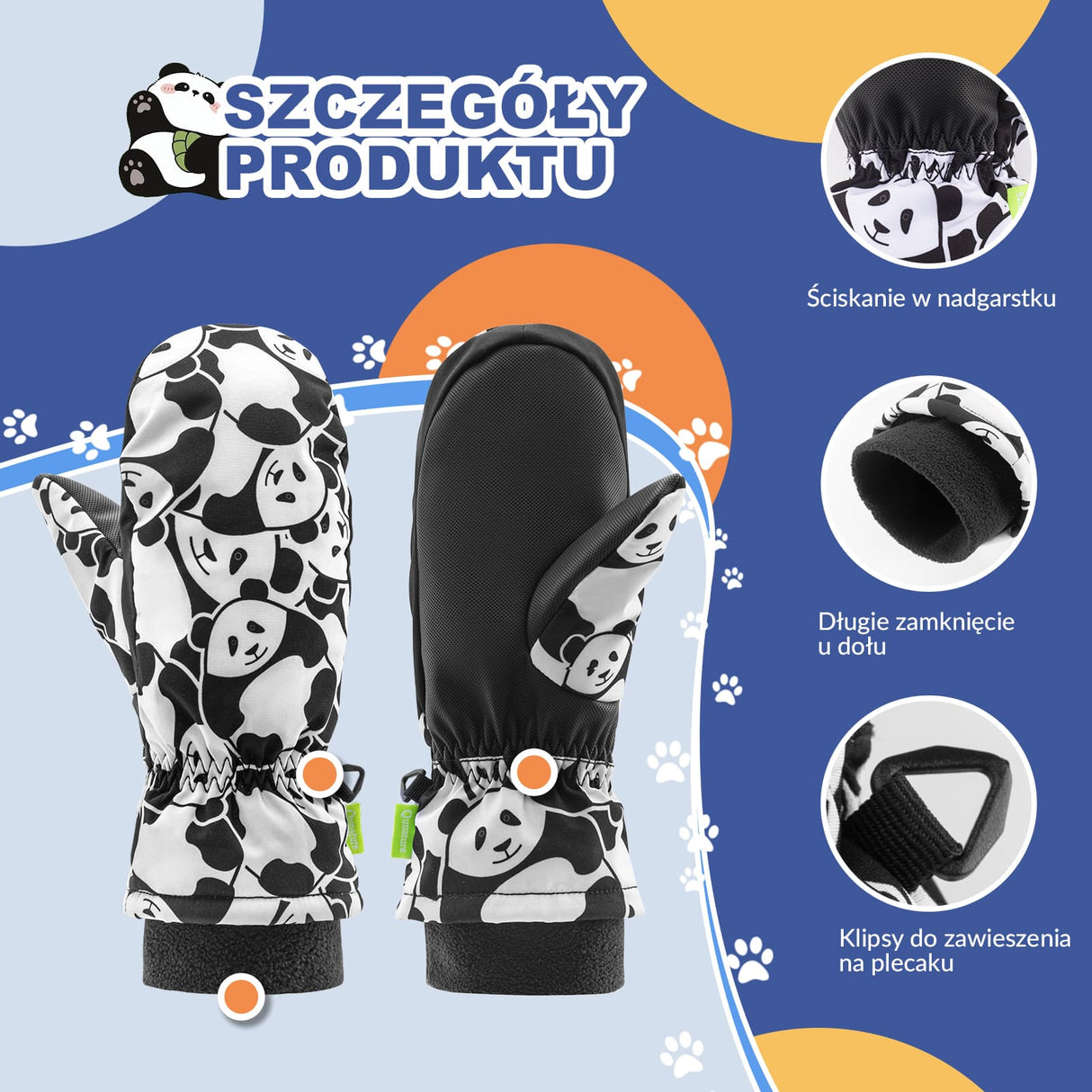 Qunature Qunature Rękawiczki Narciarskie Zimowe Panda dla Dzieci -014-S349 Rękawiczki
