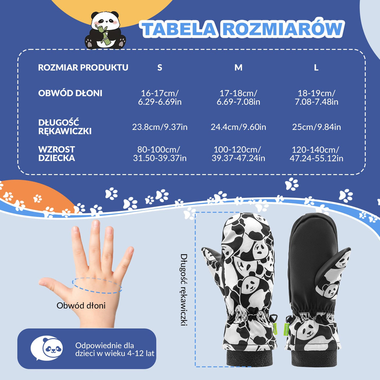 Qunature Qunature Rękawiczki Narciarskie Zimowe Panda dla Dzieci -014-S349 Rękawiczki