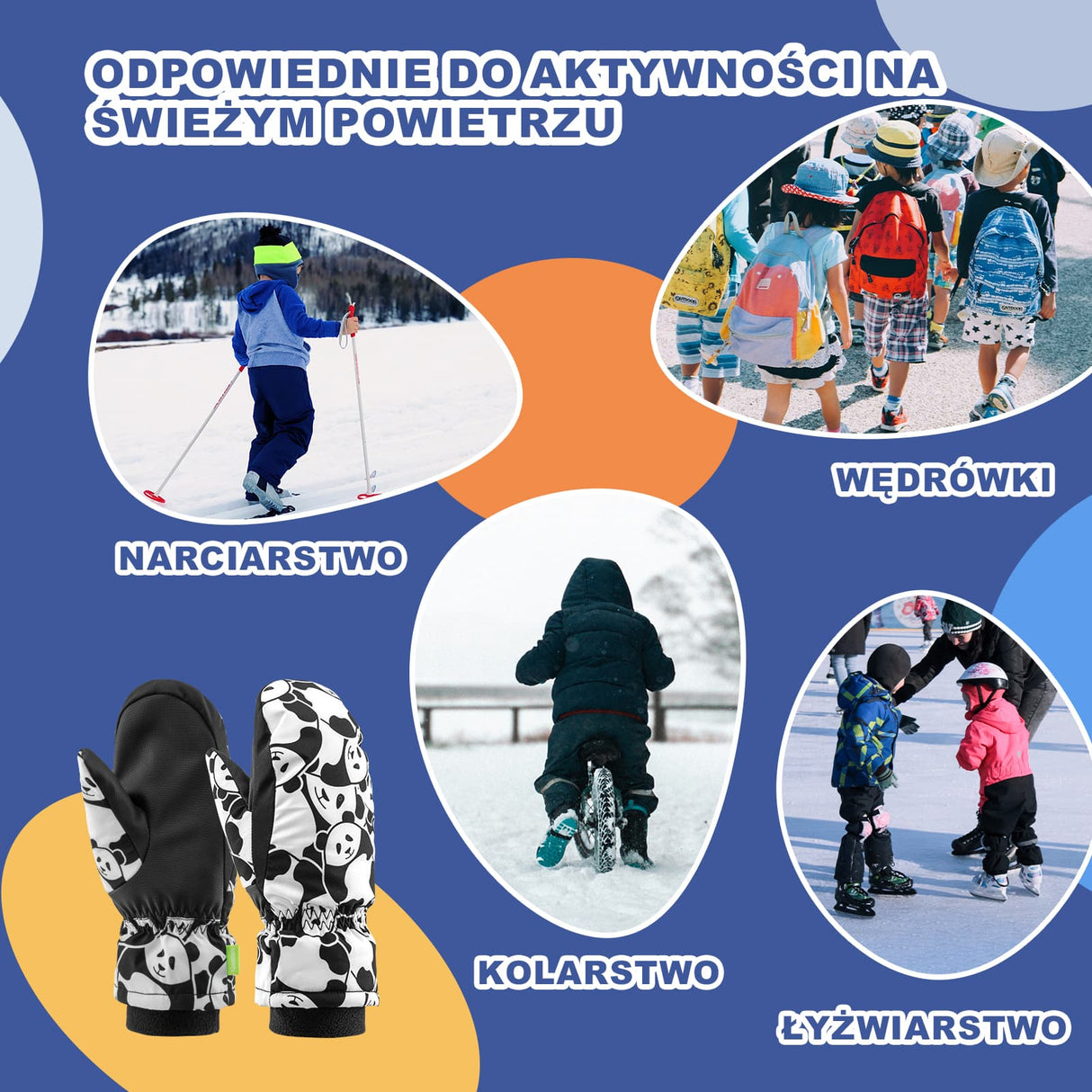 Qunature Qunature Rękawiczki Narciarskie Zimowe Panda dla Dzieci -014-S349 Rękawiczki