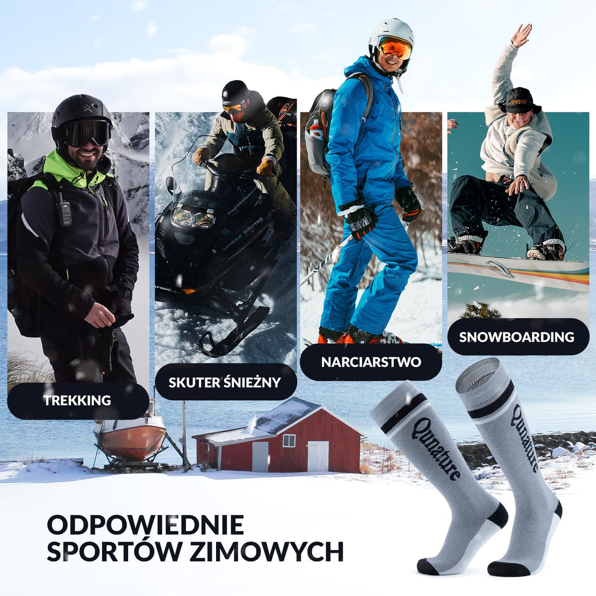 Qunature Qunature Skarpetki Narciarskie Damskie/Męskie Skarpety Wełna Merino Termiczne-Q23-010 Skarpetka