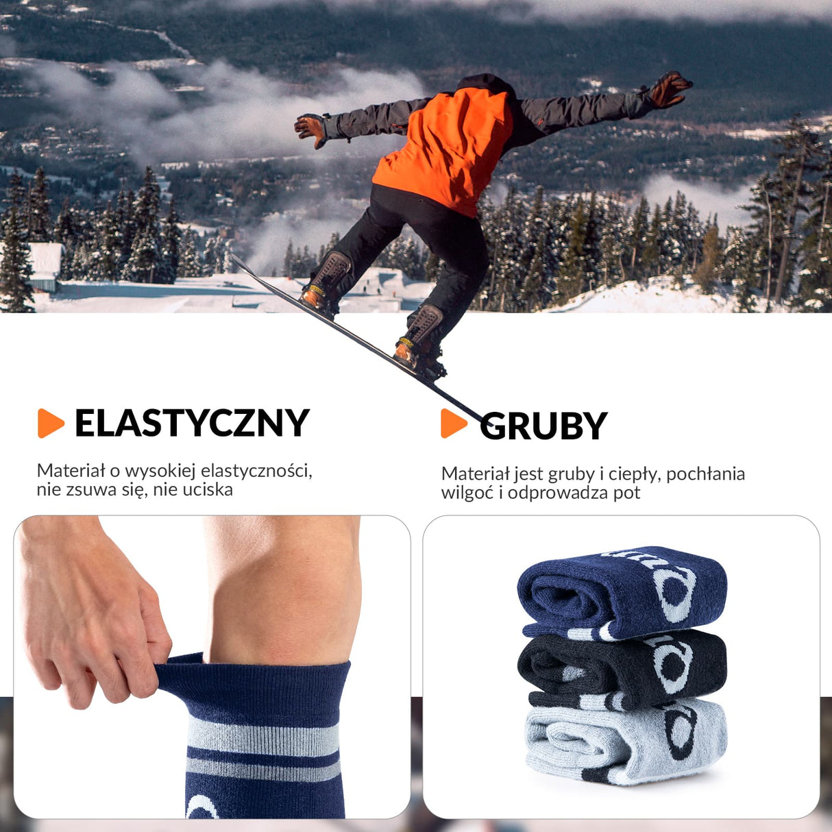 Qunature Qunature Skarpetki Narciarskie Damskie/Męskie Skarpety Wełna Merino Termiczne-Q23-010 Skarpetka