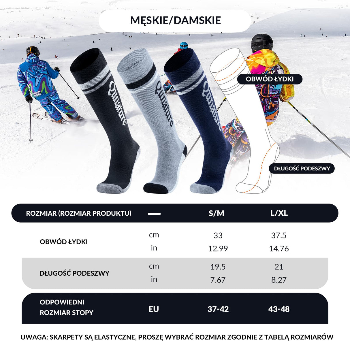 Qunature Qunature Skarpetki Narciarskie Damskie/Męskie Skarpety Wełna Merino Termiczne-Q23-010 Skarpetka