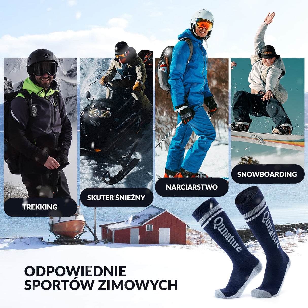 Qunature Qunature Skarpetki Narciarskie Damskie/Męskie Skarpety Wełna Merino Termiczne-Q23-010 Skarpetka