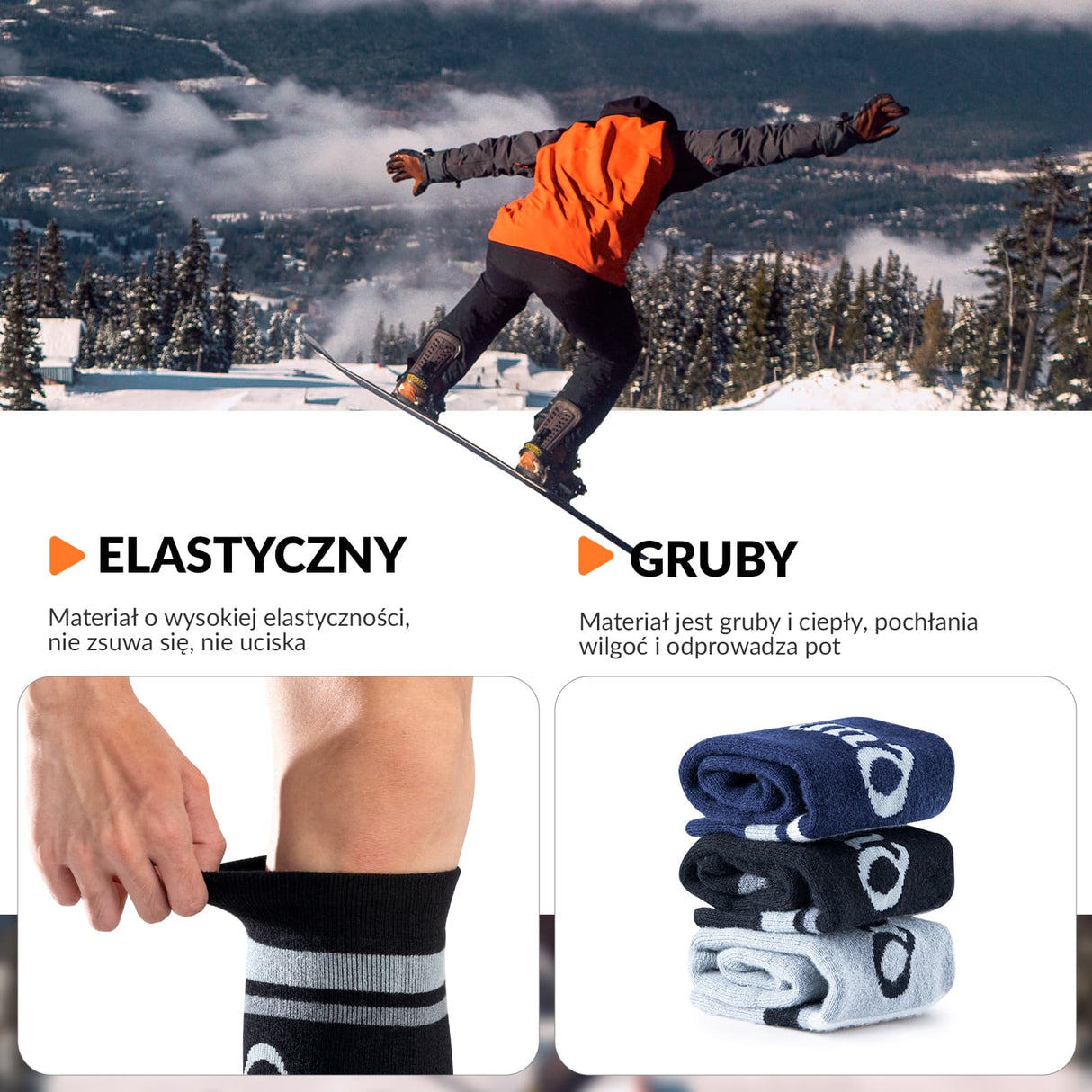 Qunature Qunature Skarpetki Narciarskie Damskie/Męskie Skarpety Wełna Merino Termiczne-Q23-010 Skarpetka