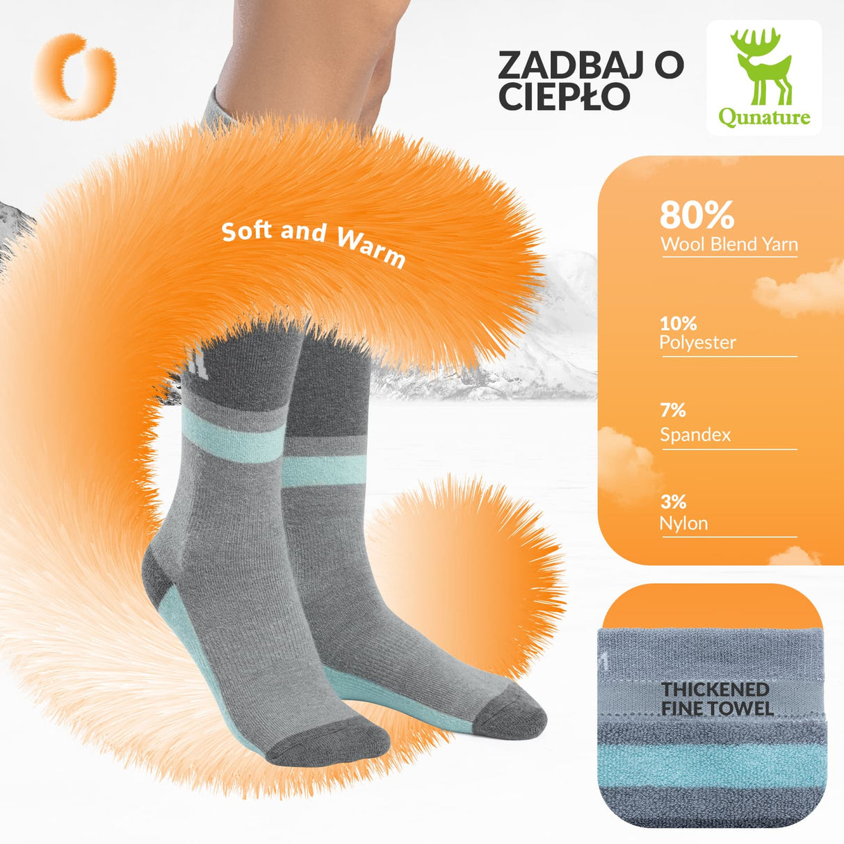 Qunature Qunature Skarpetki Narciarskie Zimowe Termiczne Wykonane Unisex Rozmiar -Q23-011 Skarpetka