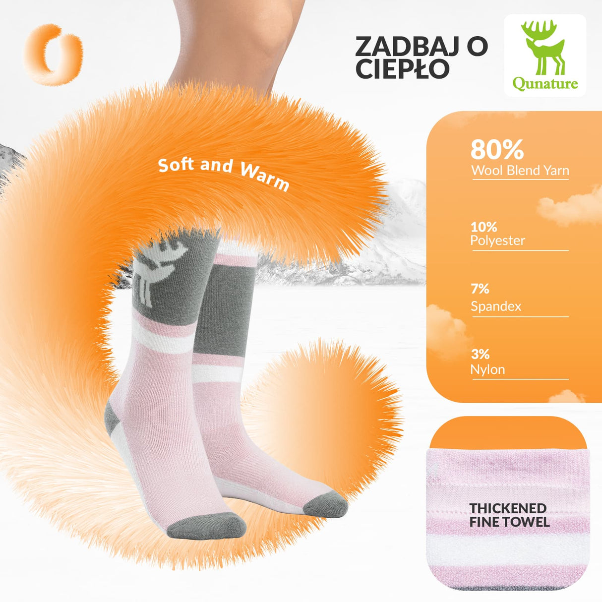 Qunature Qunature Skarpetki Narciarskie Zimowe Termiczne Wykonane Unisex Rozmiar -Q23-011 Skarpetka