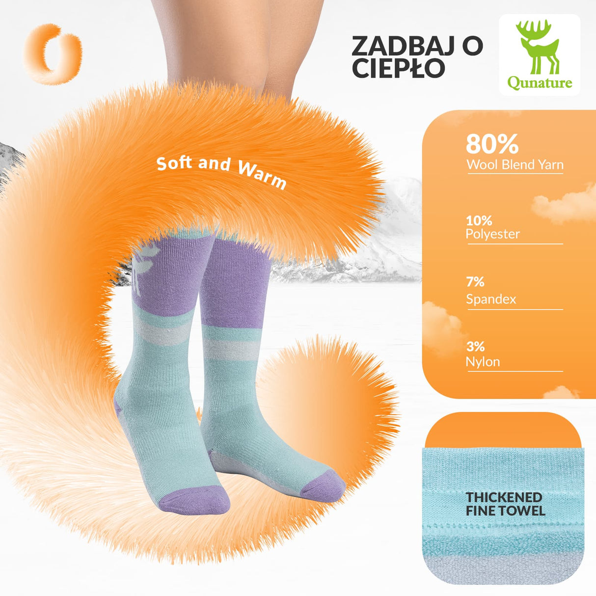 Qunature Qunature Skarpetki Narciarskie Zimowe Termiczne Wykonane Unisex Rozmiar -Q23-011 Skarpetka