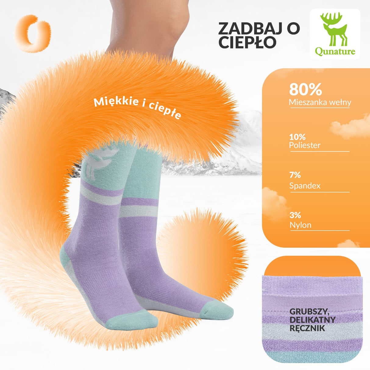 Qunature Qunature Skarpetki Narciarskie Zimowe Termiczne Wykonane Unisex Rozmiar -Q23-011 Skarpetka