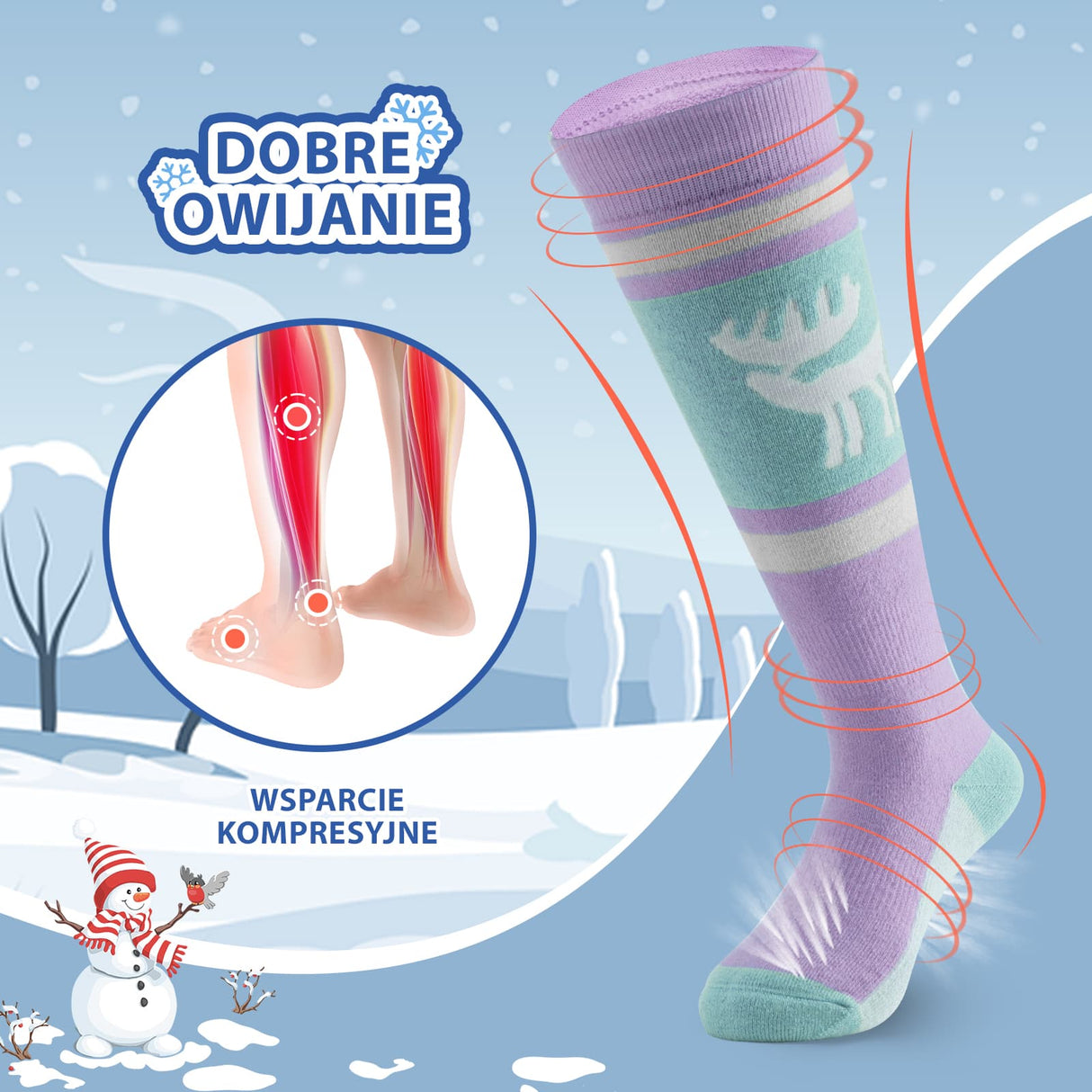 Qunature Qunature Wełniane Skarpety Narciarskie Dla Dzieci-Q23-011 Skarpetka