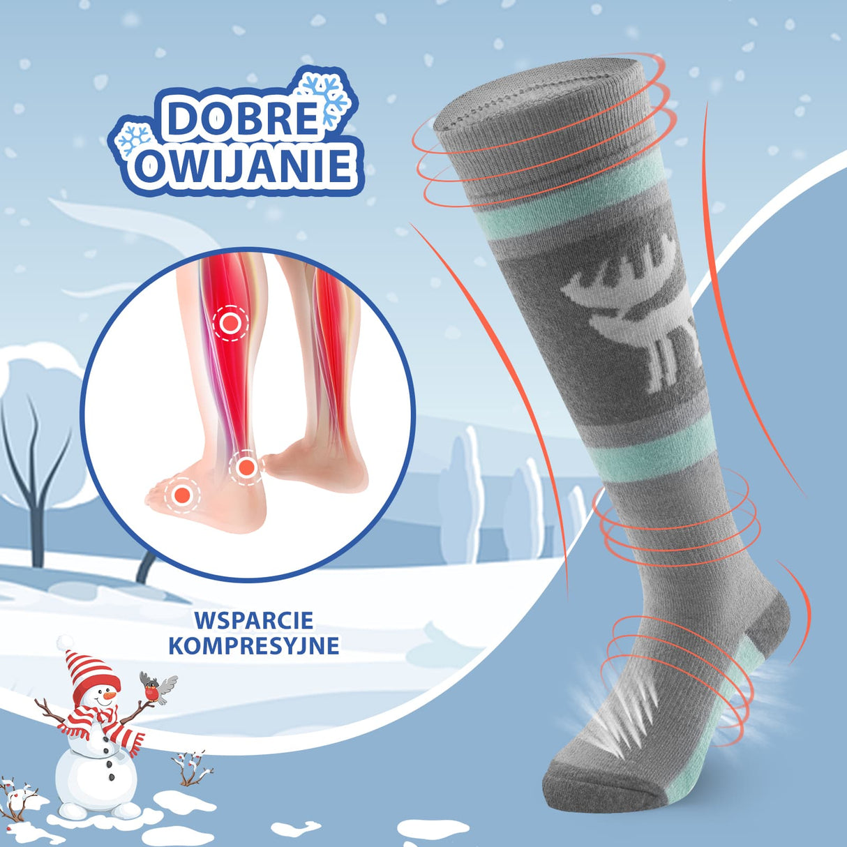 Qunature Qunature Wełniane Skarpety Narciarskie Dla Dzieci-Q23-011 Skarpetka