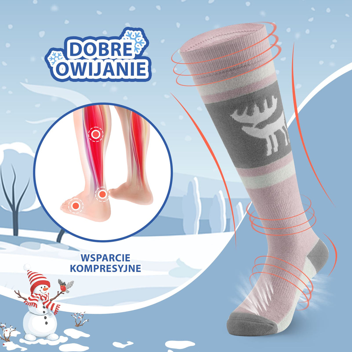 Qunature Qunature Wełniane Skarpety Narciarskie Dla Dzieci-Q23-011 Skarpetka