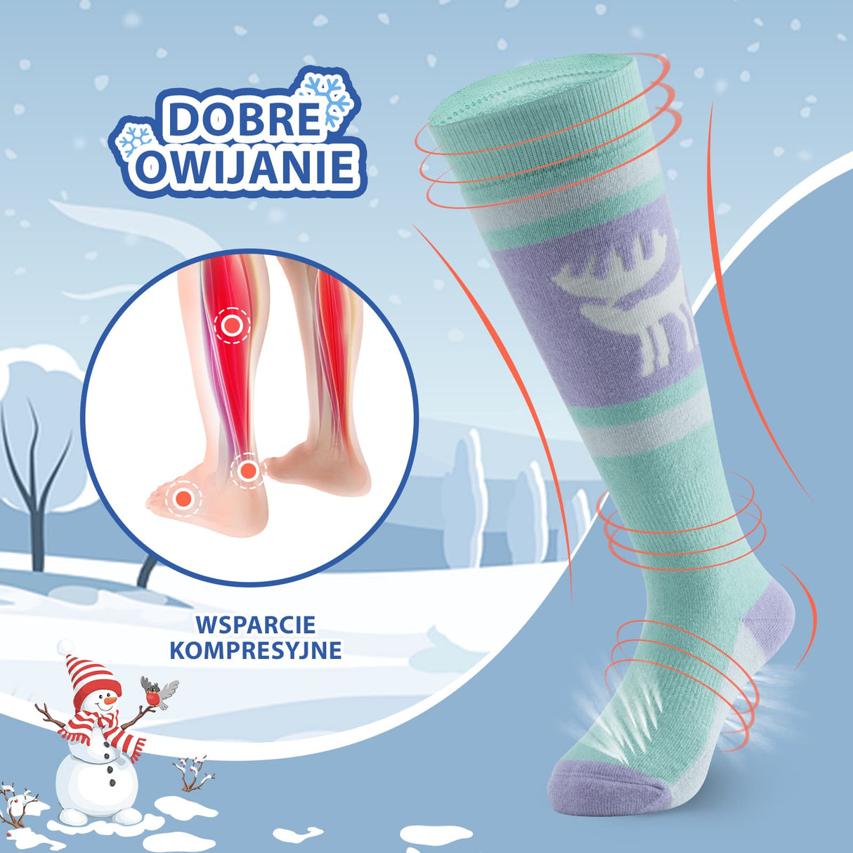 Qunature Qunature Wełniane Skarpety Narciarskie Dla Dzieci-Q23-011 Skarpetka