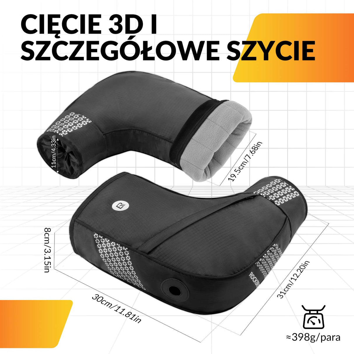 ROCKBROS ROCKBROS Rękawice Rowerowe Ocieplacz na Kierownicę Zimowe Termiczne Wodoodporne Rękawice na kierownice