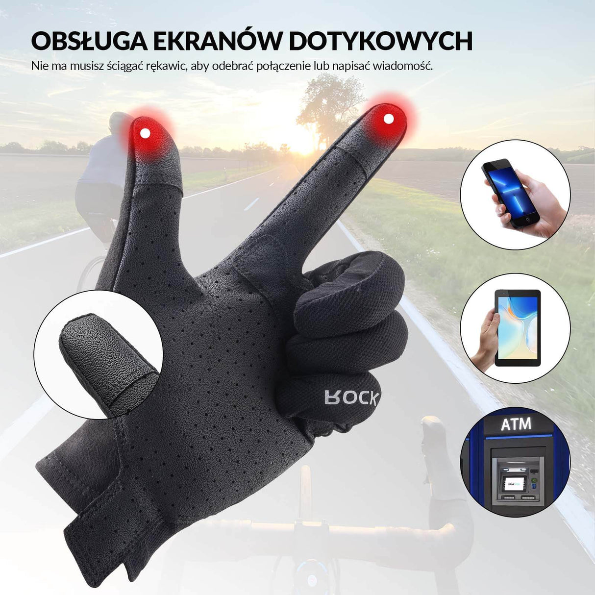 ROCKBROS Rękawice Rowerowe Długie Dotykowe Wiosna Jesień Rękawiczki