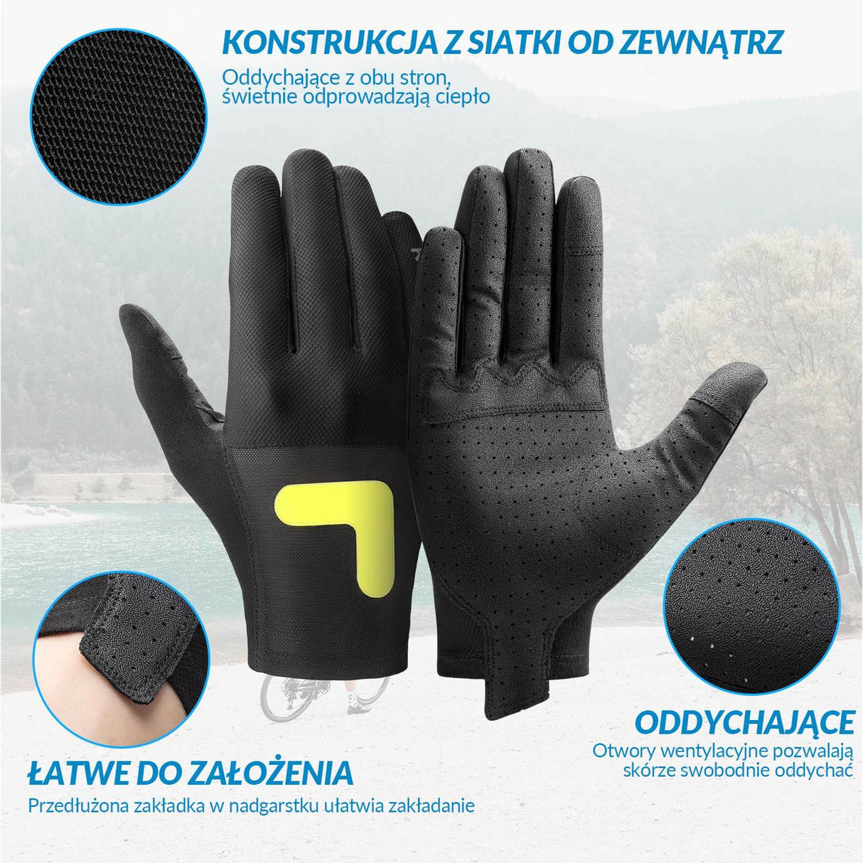 ROCKBROS Rękawice Rowerowe Długie Dotykowe Wiosna Jesień Rękawiczki