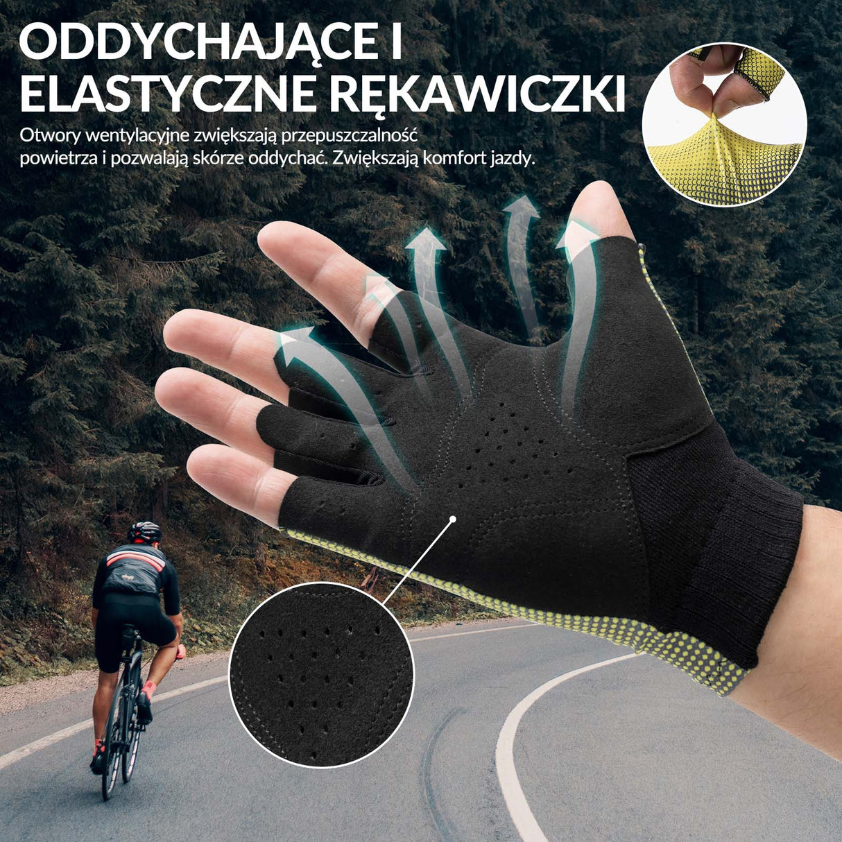 ROCKBROS Rękawice Rowerowe Półpalce Krótkie Antypoślizgowe Rękawiczki