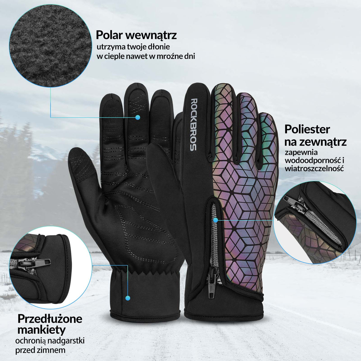 ROCKBROS Rękawice Zimowe Rękawiczki Rowerowe Dotykowe Antypoślizgowe Unisex Rękawiczki