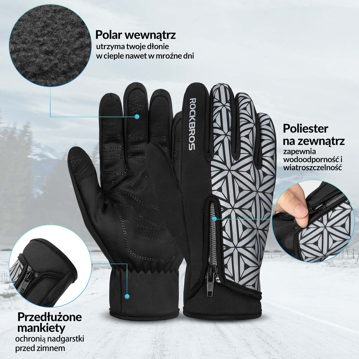 ROCKBROS Rękawice Zimowe Rękawiczki Rowerowe Dotykowe Antypoślizgowe Unisex Rękawiczki