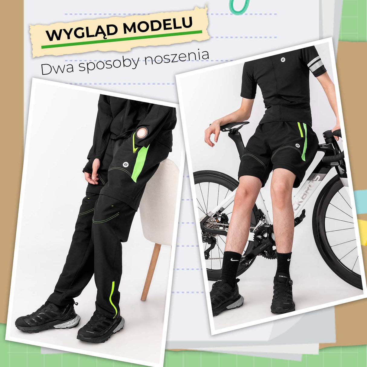 ROCKBROS ROCKBROS Spodnie Rowerowe 2w1 Dwuwarstwowe Odpinane Długie/Krótkie z Wkładką Spodnie