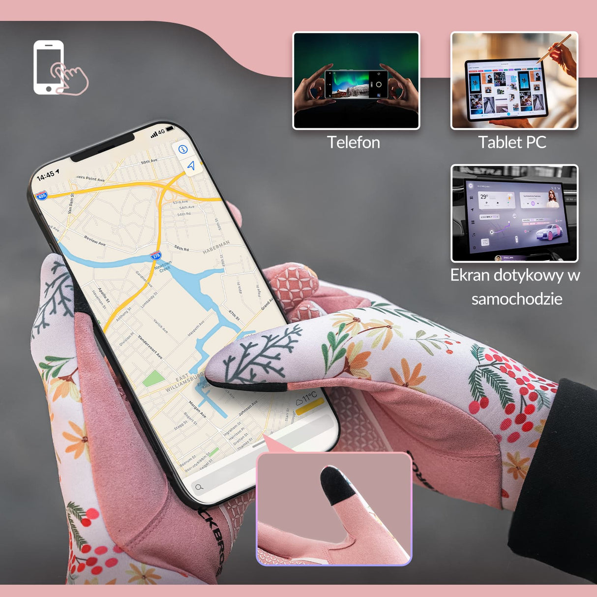 ROCKBROS Rękawiczki Rowerowe Z Nadrukiem Dotykowym Damskie Różowe Wiosna i Jesień-S340-1 Rękawiczki